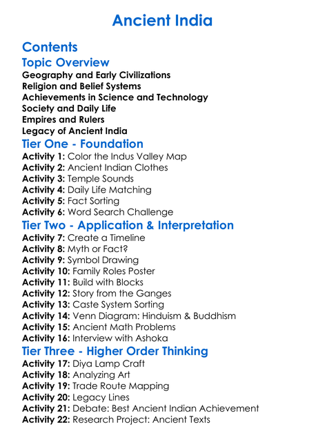 Ancient India Worksheet Activity Booklet