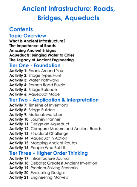 Ancient Infrastructure Roads Bridges Aqueducts Worksheet Activity Booklet