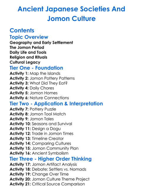 Ancient Japanese Societies And Jomon Culture Worksheet Activity Booklet