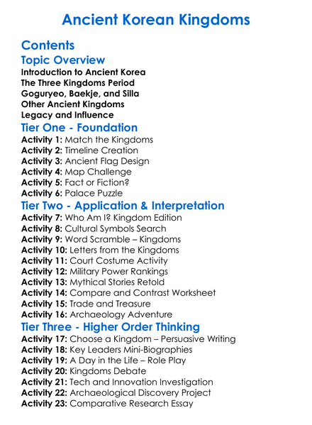 Ancient Korean Kingdoms Worksheet Activity Booklet
