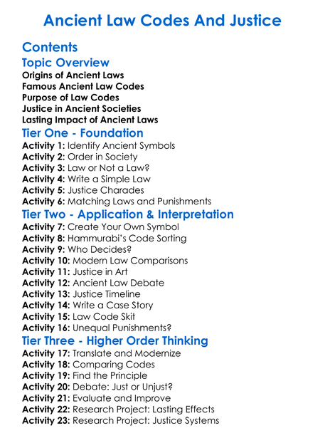 Ancient Law Codes And Justice Worksheet Activity Booklet