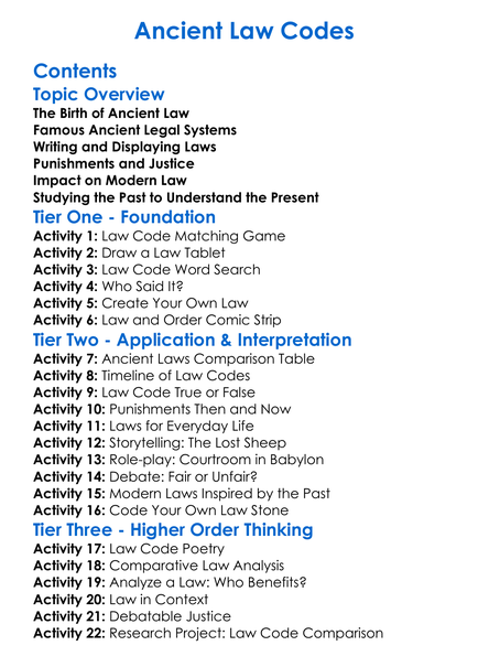Ancient Law Codes Worksheet Activity Booklet