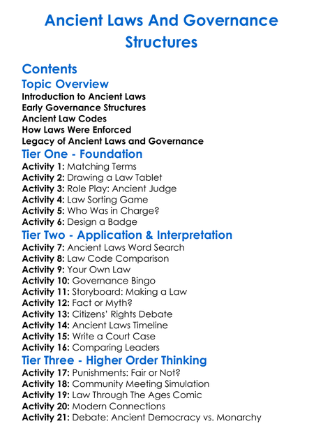 Ancient Laws And Governance Structures Worksheet Activity Booklet