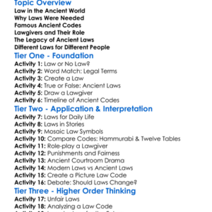Ancient Laws And Legal Codes Worksheet Activity Booklet