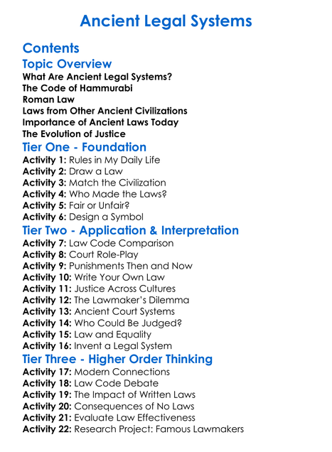 Ancient Legal Systems Worksheet Activity Booklet