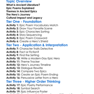 Ancient Literature And Epic Poems Worksheet Activity Booklet