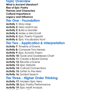 Ancient Literature And Epic Poetry Worksheet Activity Booklet