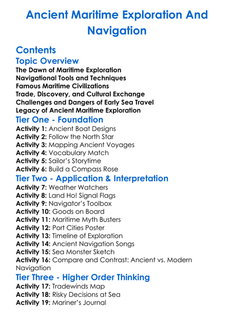 Ancient Maritime Exploration And Navigation Worksheet Activity Booklet