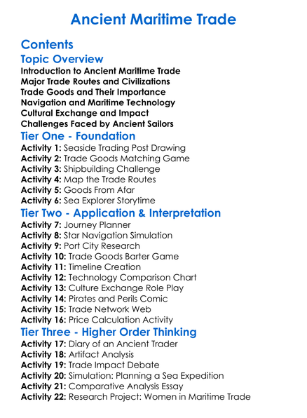Ancient Maritime Trade Worksheet Activity Booklet
