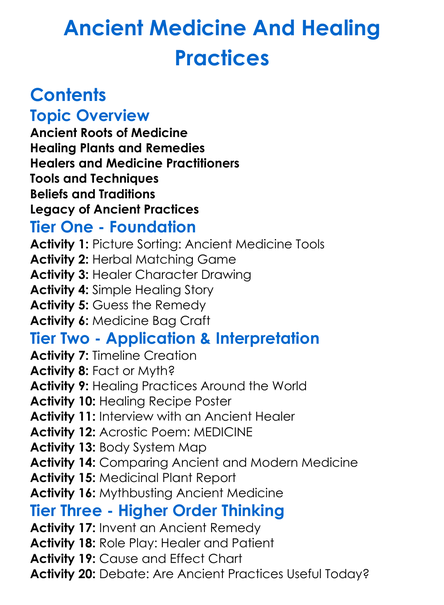 Ancient Medicine And Healing Practices Worksheet Activity Booklet