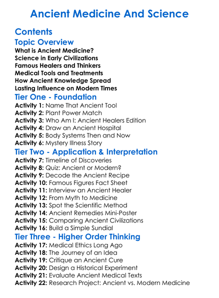 Ancient Medicine And Science Worksheet Activity Booklet