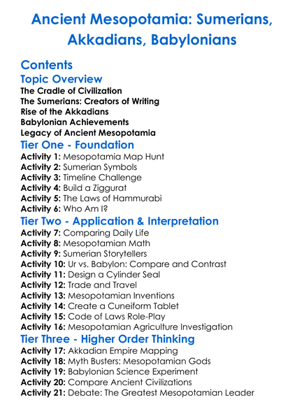 Ancient Mesopotamia Sumerians Akkadians Babylonians Worksheet Activity Booklet