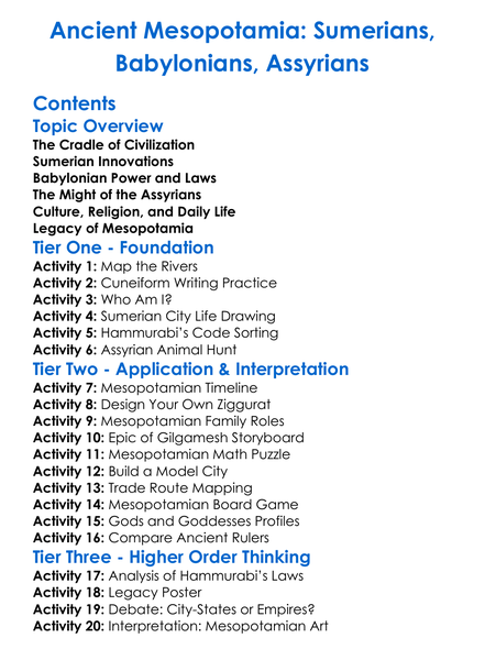 Ancient Mesopotamia Sumerians Babylonians Assyrians Worksheet Activity Booklet