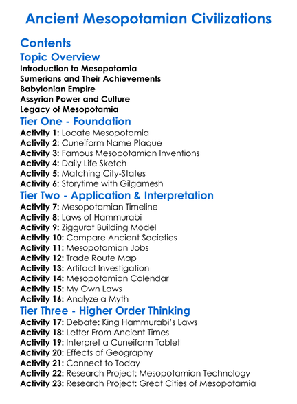 Ancient Mesopotamian Civilizations Worksheet Activity Booklet