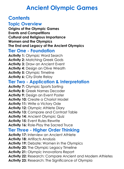 Ancient Olympic Games Worksheet Activity Booklet