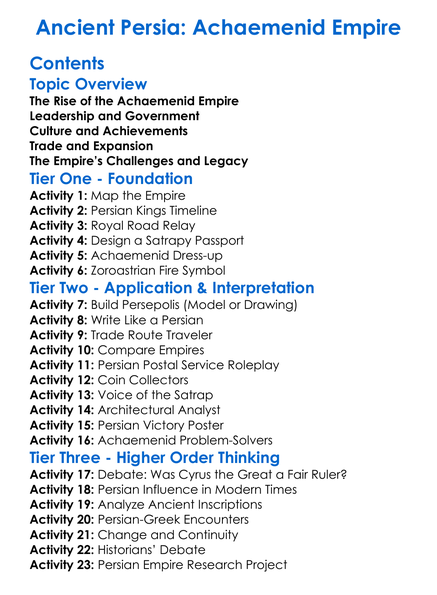 Ancient Persia Achaemenid Empire Worksheet Activity Booklet