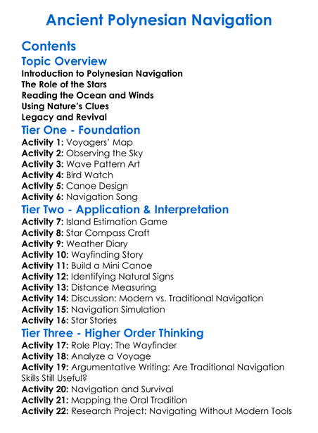 Ancient Polynesian Navigation Worksheet Activity Booklet