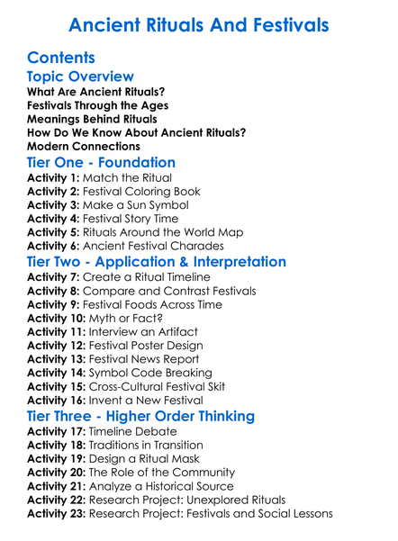 Ancient Rituals And Festivals Worksheet Activity Booklet