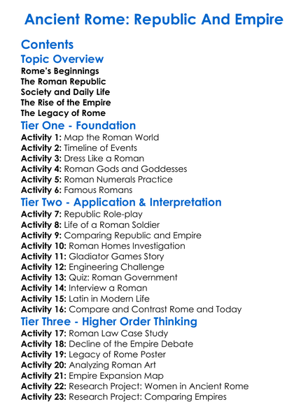 Ancient Rome Republic And Empire Worksheet Activity Booklet
