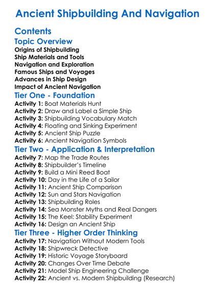 Ancient Shipbuilding And Navigation Worksheet Activity Booklet