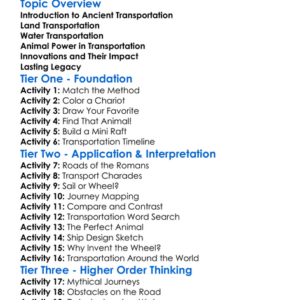 Ancient Transportation Methods Worksheet Activity Booklet