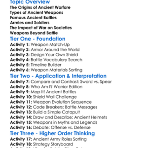 Ancient War And Weaponry Worksheet Activity Booklet