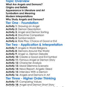 Angels And Demons Worksheet Activity Booklet