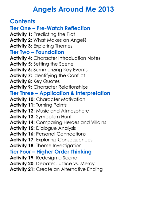 Angels Around Me 2013 Worksheet Activity Booklet