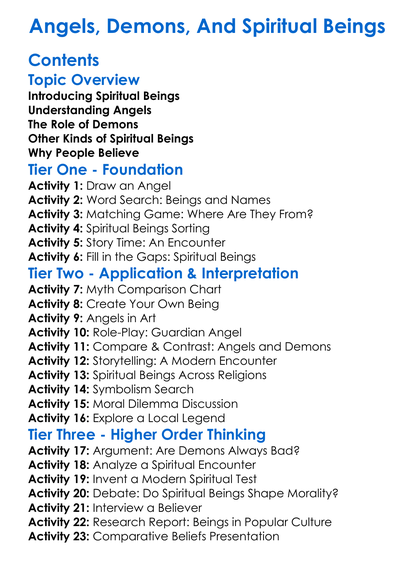 Angels Demons And Spiritual Beings Worksheet Activity Booklet