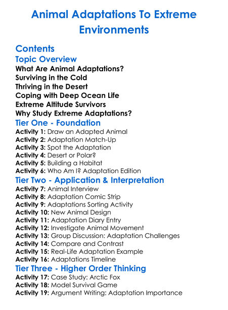 Animal Adaptations To Extreme Environments Worksheet Activity Booklet