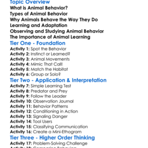 Animal Behavior And Learning Worksheet Activity Booklet