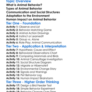 Animal Behavior Worksheet Activity Booklet