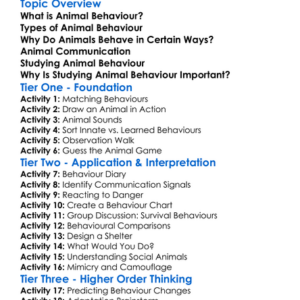 Animal Behaviour Basics Worksheet Activity Booklet