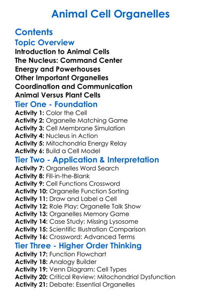 Animal Cell Organelles Worksheet Activity Booklet