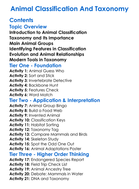 Animal Classification And Taxonomy Worksheet Activity Booklet