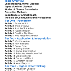 Animal Diseases And Prevention Worksheet Activity Booklet