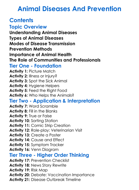 Animal Diseases And Prevention Worksheet Activity Booklet