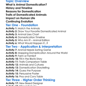 Animal Domestication Worksheet Activity Booklet