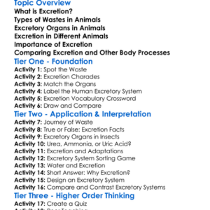 Animal Excretion Worksheet Activity Booklet