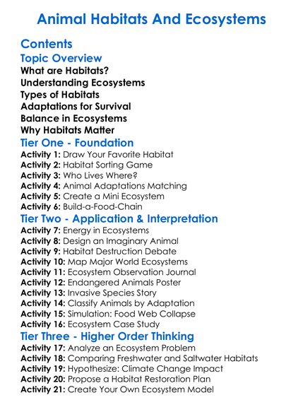 Animal Habitats And Ecosystems Worksheet Activity Booklet