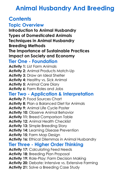 Animal Husbandry And Breeding Worksheet Activity Booklet