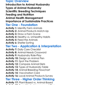 Animal Husbandry Practices Worksheet Activity Booklet