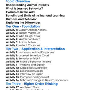 Animal Instincts Vs Learned Behavior Worksheet Activity Booklet