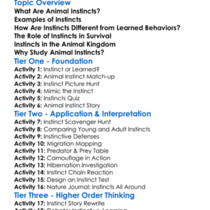 Animal Instincts Worksheet Activity Booklet