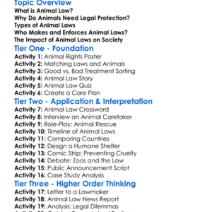 Animal Law Worksheet Activity Booklet