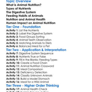Animal Nutrition Worksheet Activity Booklet