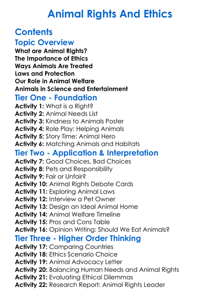 Animal Rights And Ethics Worksheet Activity Booklet