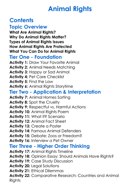 Animal Rights Worksheet Activity Booklet