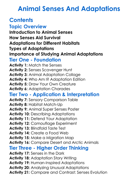 Animal Senses And Adaptations Worksheet Activity Booklet