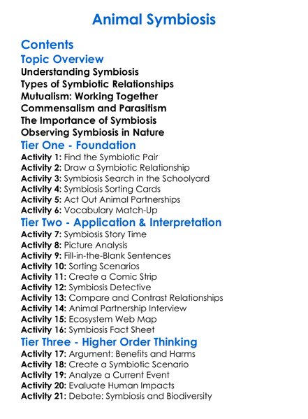 Animal Symbiosis Worksheet Activity Booklet